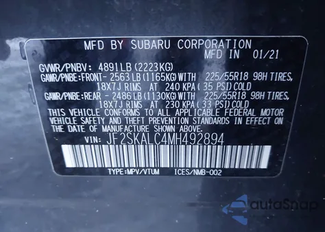 2021 Subaru Forester Sport from USA, damaged, VIN JF2SKALC4MH492894